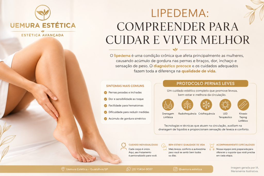 Mulher com sintomas de lipedema como pernas pesadas, inchaço e desconforto nas pernas.