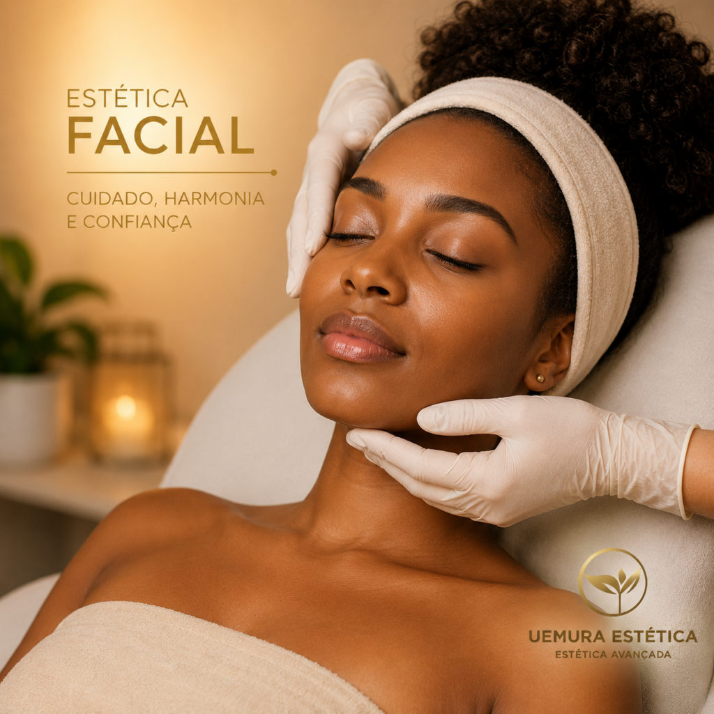 Mulher recebendo cuidados estéticos faciais em clínica especializada de estética facial em Guarulhos.